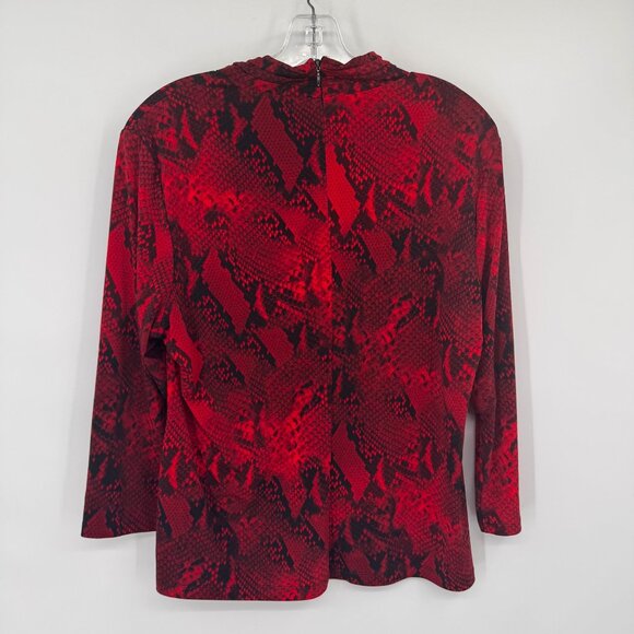 Calvin Klein Red Black Snake Print Blouse top knit Gold Accent Detail size lar - Picture 8 of 11